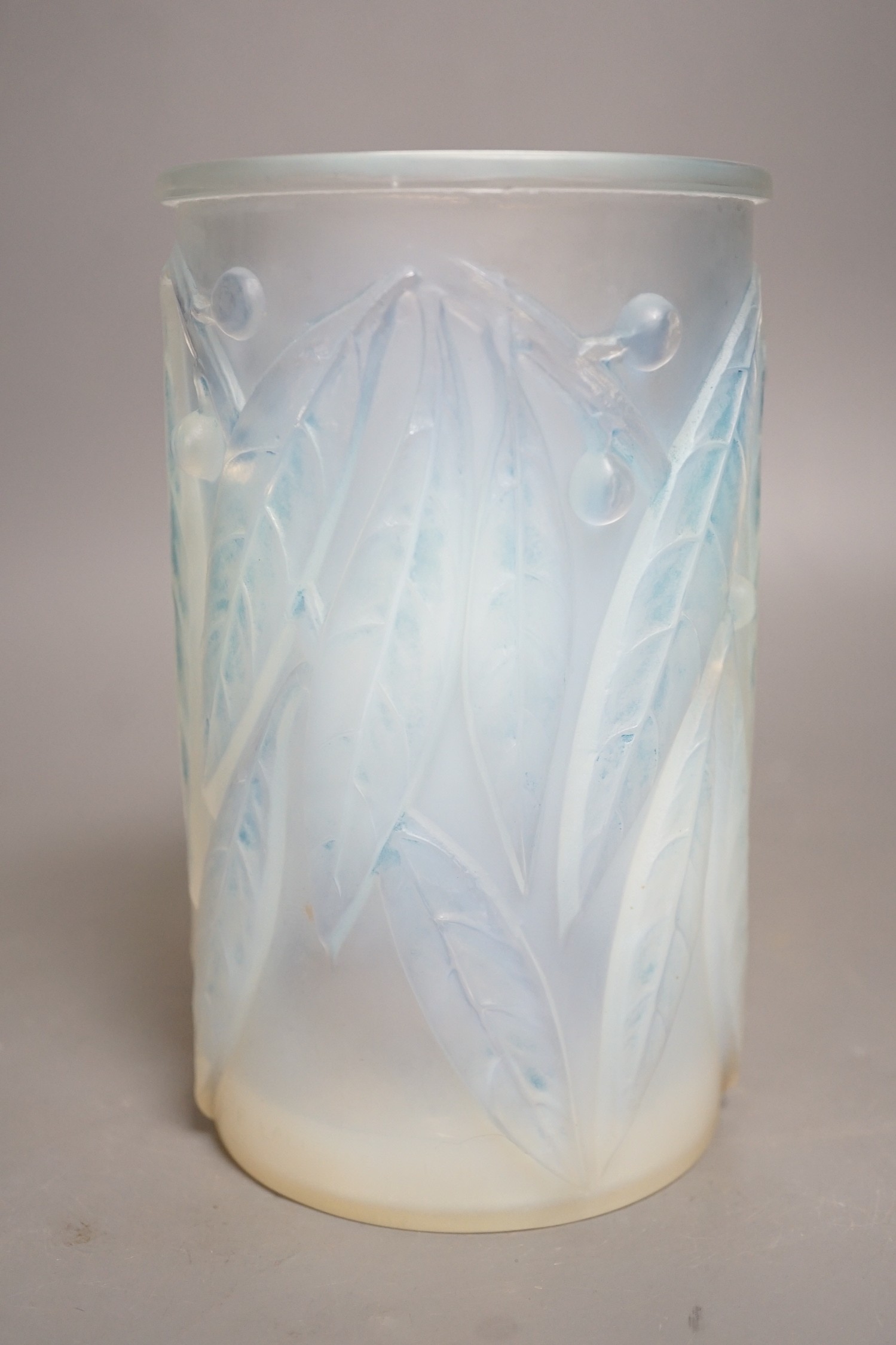 A Lalique opalescent glass vase 18cm.